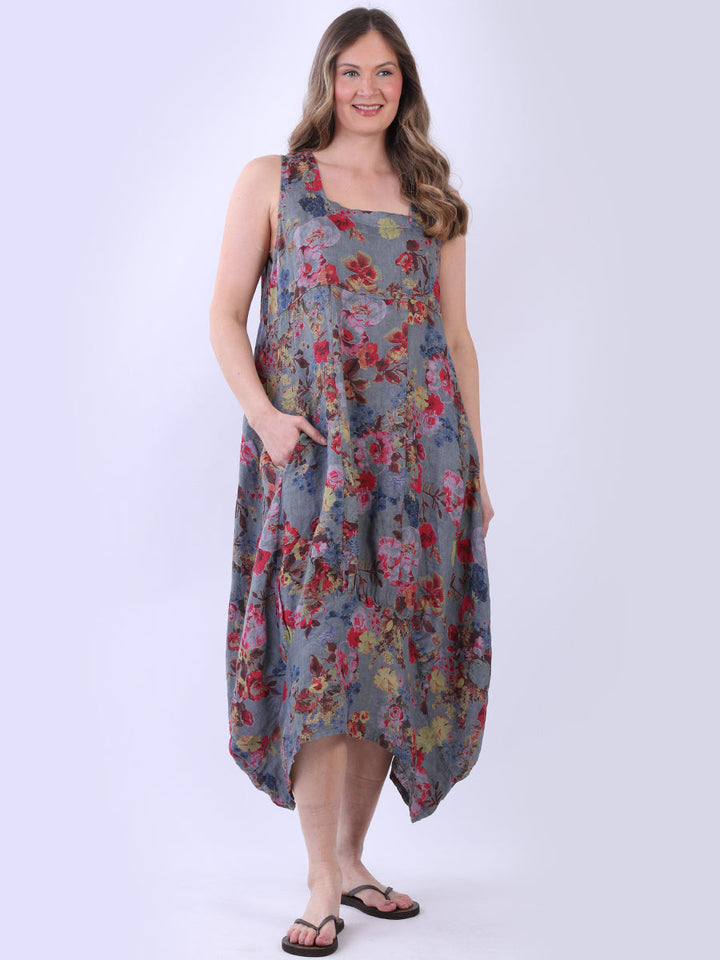 Sleeveless Floral Dress Grey