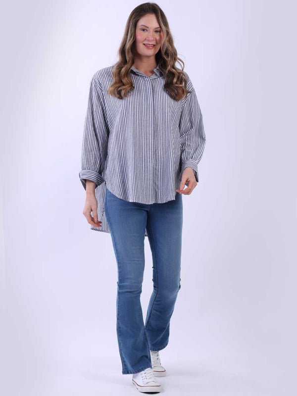 Button Down Formal Stripy Hi-Lo Shirt