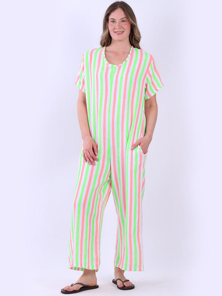 Cotton Stripy Jumpsuit Green