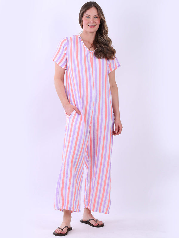 Cotton Stripy Jumpsuit Lilac