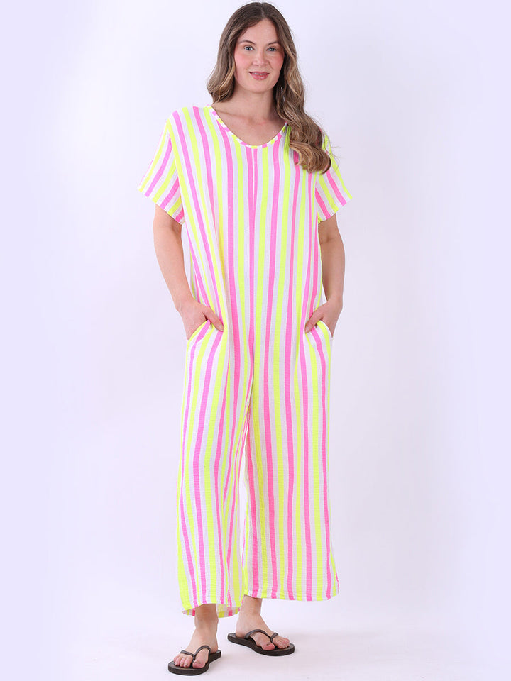 Cotton Stripy Jumpsuit Yellow
