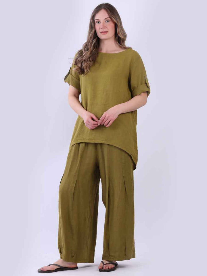 Solid Linen Baggy Top Olive