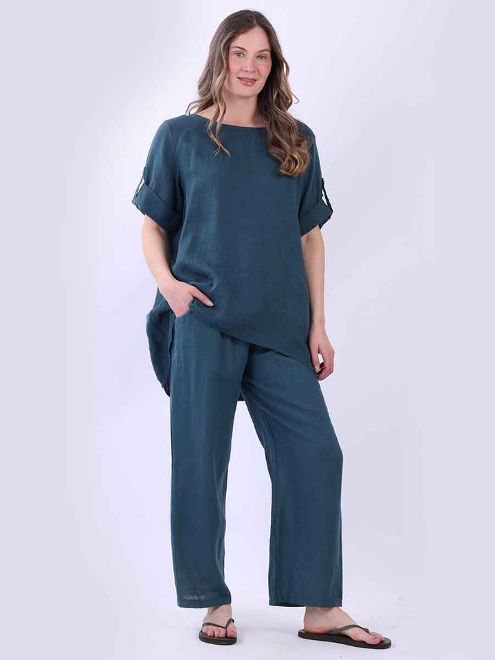 Solid Linen Baggy Top Teal