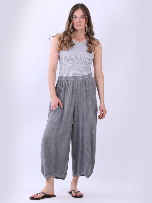 Vintage Wash Linen Culottes Charcoal