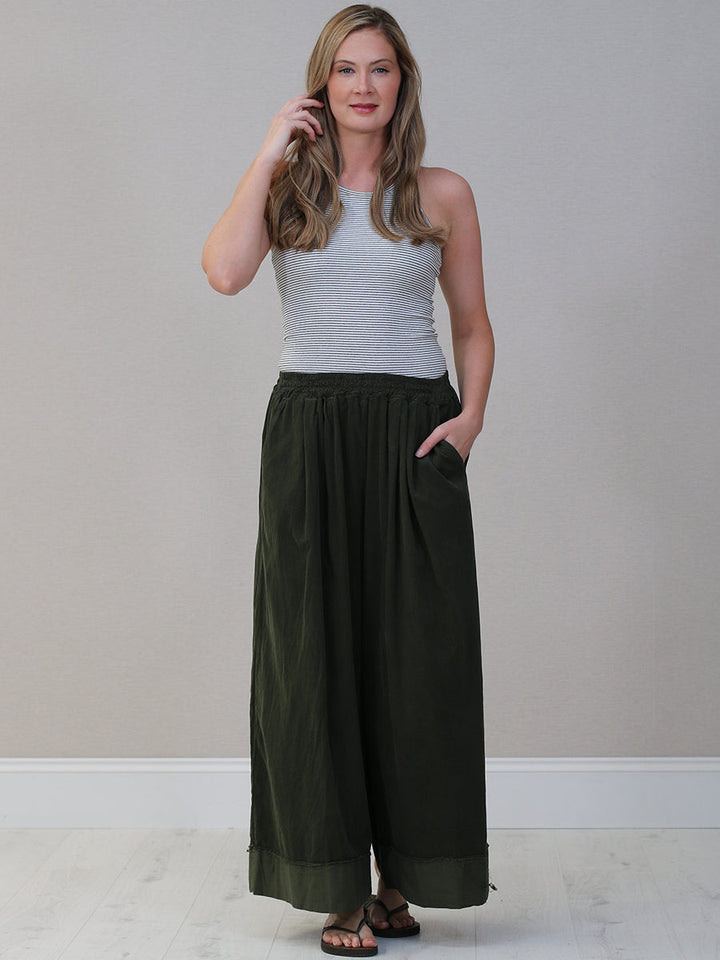 Cotton Corduroy Palazzo Khaki