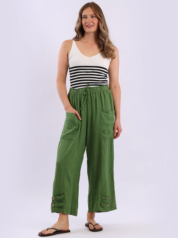 Solid Linen Trouser Green