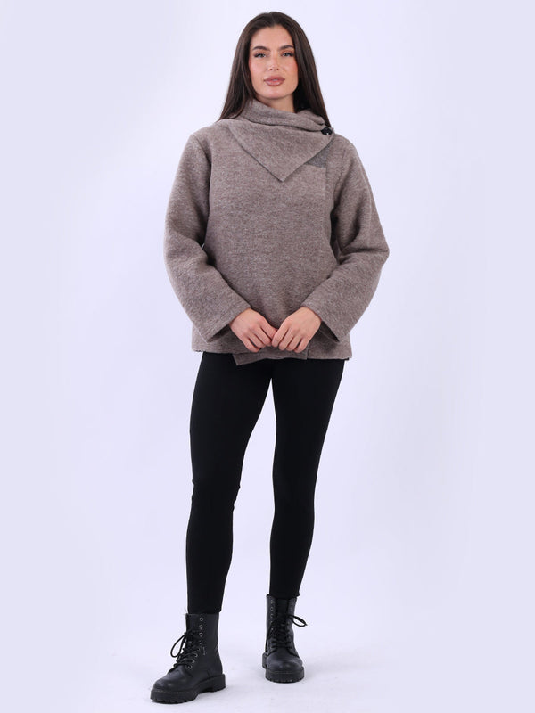 Italian Solid Cowl Neck Lagenlook Wooly Jacket