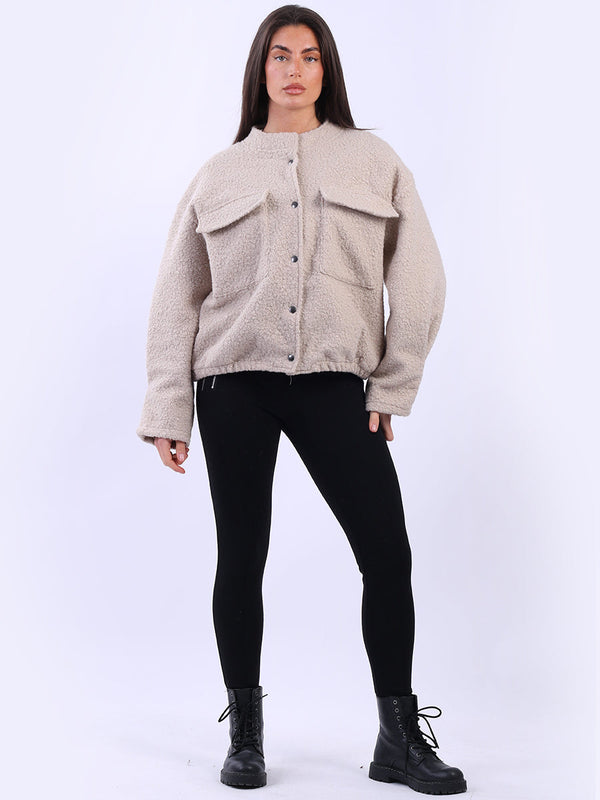 Front Buttons Solid Wool Crop Jacket