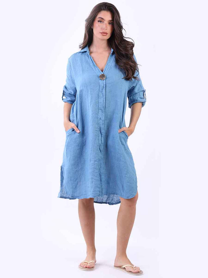 Plain Linen Dress Denim