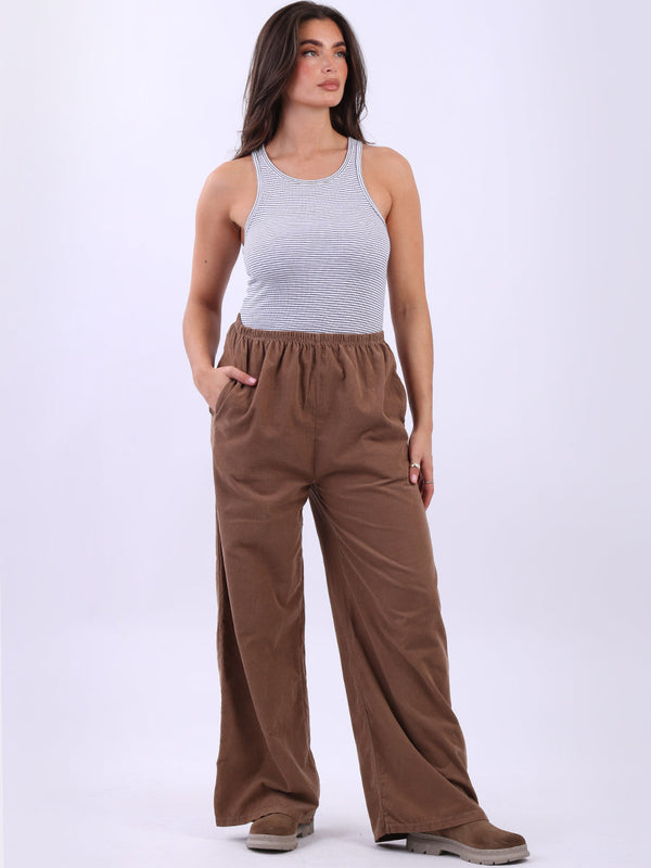 Italian Women Relaxed Fit Plain Cotton Corduroy Pant