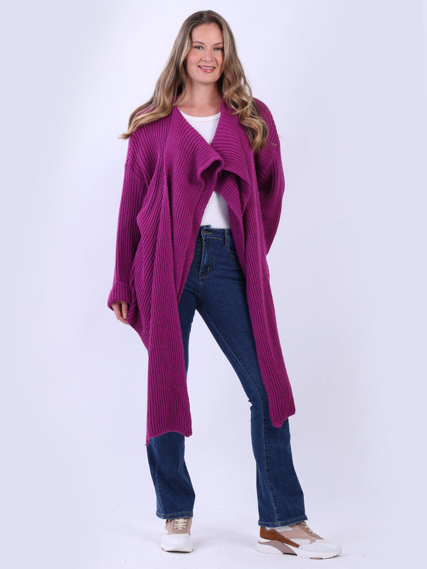 Cable Knit Wrap Over Plain Asymmetric Cardigan