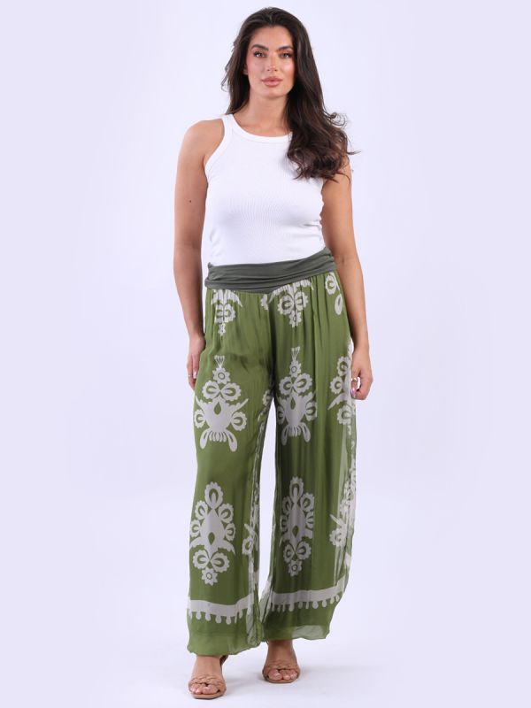 Italian Chic Print Straight Leg 2 Layered Silk Palazzo Pant