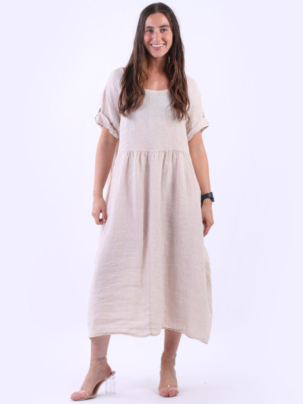 Italian Plain Linen Lagenlook Plus Size Midi Swing Dress
