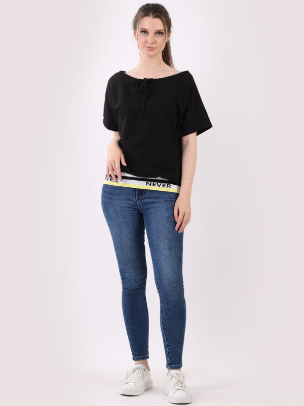 Contrast Ribbed Hem Cotton T-Shirt