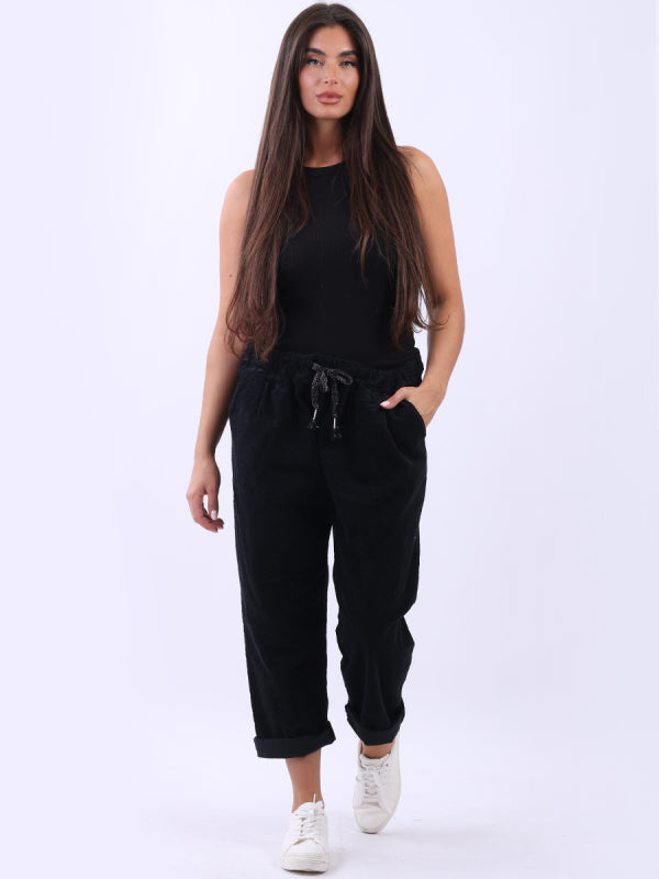 Italian Plain Cotton Corduroy Relaxed Fit Ladies Pant