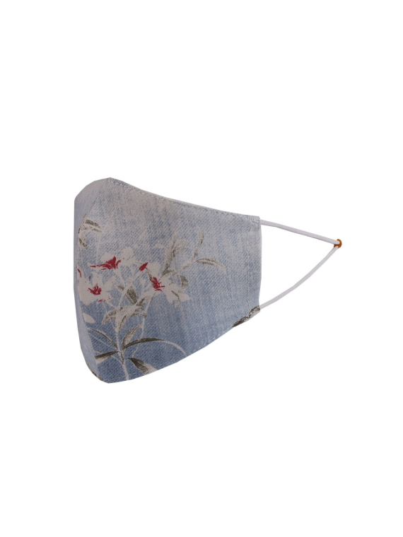 Italian Floral Print Cotton Denim Washable Anti-Virus Face Masks-Light denim side