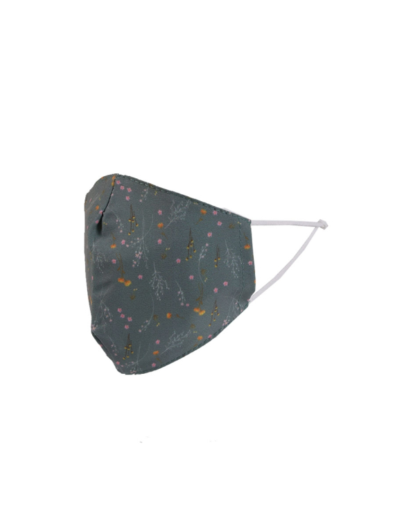 Italian Made Floral Print 2 Layered Cotton Face Masks-Khaki