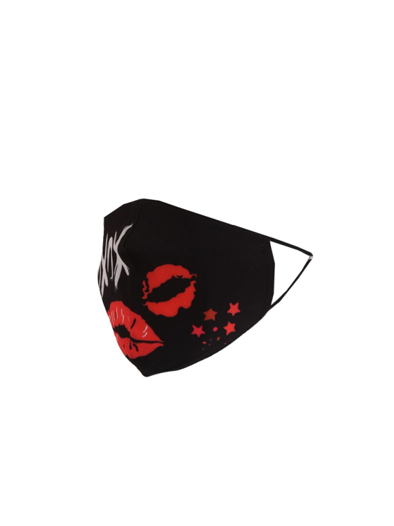 Italian Made XOXO Slogan Lips Mark Print Cotton Reusable Face Masks-Black