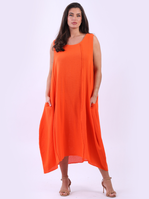 Wholesale Italian Plain Sleeveless Ladies Cotton Lagenlook Slouchy Dress