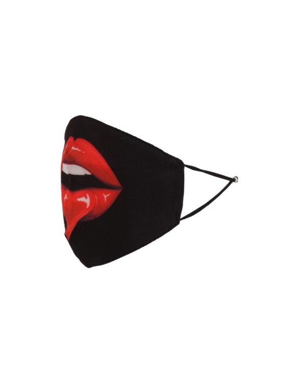 Made In Italy Glossy Red Lip Print Cotton Reusable Face Masks-Black