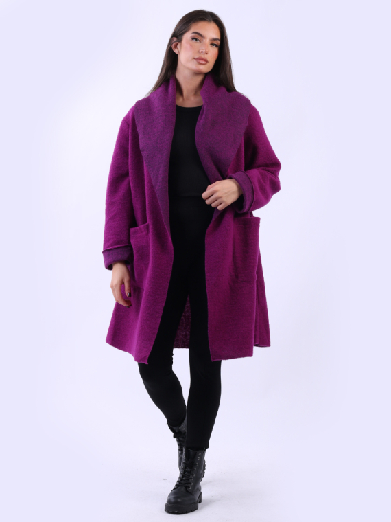 Women Solid Waterfall Teddy Woolen Long Coat