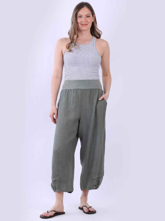 Plus Size Solid Linen Trouser
