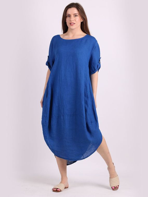 Made In Italy Plain Linen Round Hem Longline Dress