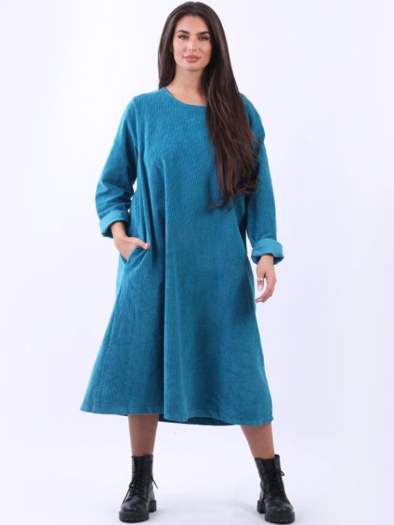 Italian Plus Size Cotton Corduroy Lagenlook Midi Dress