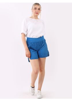 Italian High Waist Cotton Broderie Mini Shorts