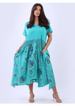 Italian Contrast Spiral Print Oversized Midi Cotton Dress