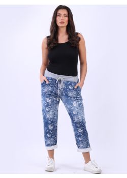 Made In Italy Floral Cotton Denim Joggers