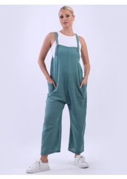 Made In Italy Solid Cotton Wide Leg Dungaree