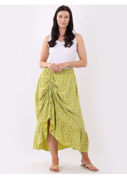 Ladies Ditsy Floral Print Gathered Front Frilled Hem Classy Skirt