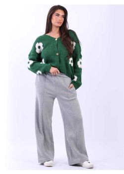 Italian Flower Print Woolen Knit Crop Cardigan