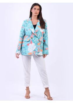Made In Italy Floral Print Double Breasted Plus Size Coat