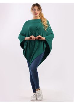 Made In Italy Knitted Asymmetric Hem Plain Star Poncho
