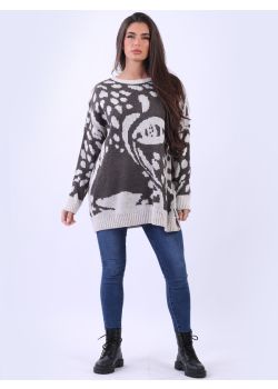 Made In Italy Plus Size Woolen Knit Leopard Sweater