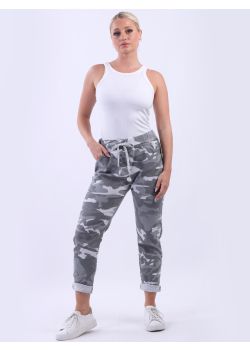 Ladies Camouflage Print Back & Side Pockets Skinny Magic Pants 