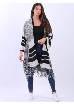 Made In Italy Ladies Knitted Open Front Stripy Woolen Cardigan