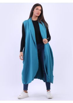 Italian Plus Size Cotton Sleeveless Long Jacket