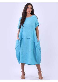 Made In Italy Plus Size Women Summer Linen Midi Dress