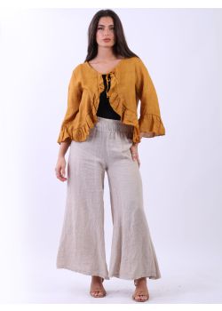 Made In Italy Linen Lagnelook Frilly Crop Jacket