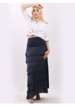 Made In Italy Plain Tiered Ruffle Ladies Silk Skirt