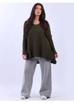 Italian V-Neck Plus Size Plain Knitted Wool Jumper