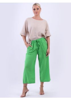 Made In Italy Linen Wide Leg Raw Edge Pockets Trouser