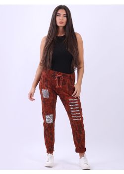 Made In Italy Camouflage Sequin Patches Ripped Magic Pant