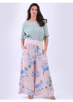 Made In Italy Wide Leg Linen Floral Pant