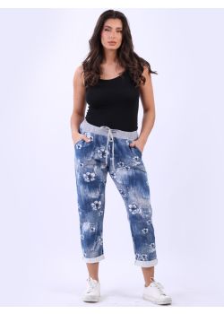Made In Italy Oversized Floral Cotton Denim Trouser