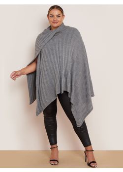 Made In Italy Oversized Cross Over Lagenlook Rib Knit Wrap Cape