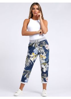 Made In Italy Floral Print Turn Up Hem Ladies Cotton Joggers